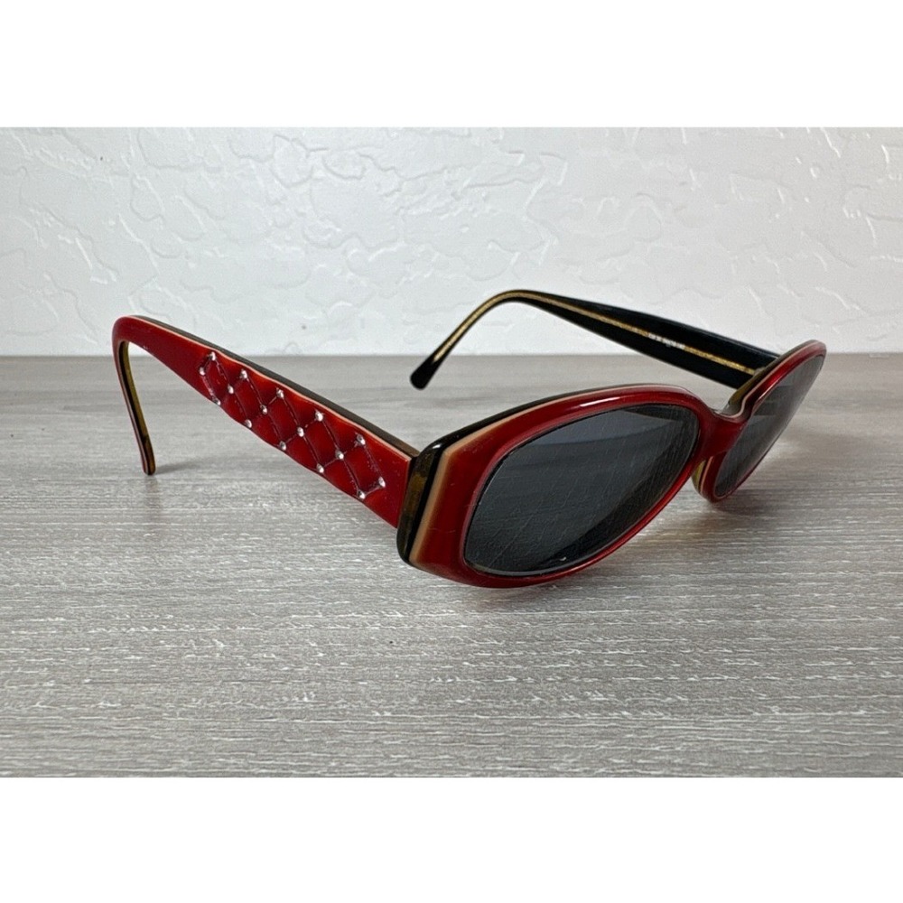 Christian Roth Vintage Red Black Quilted Studded Oval Sunglasses  30 54-16-140